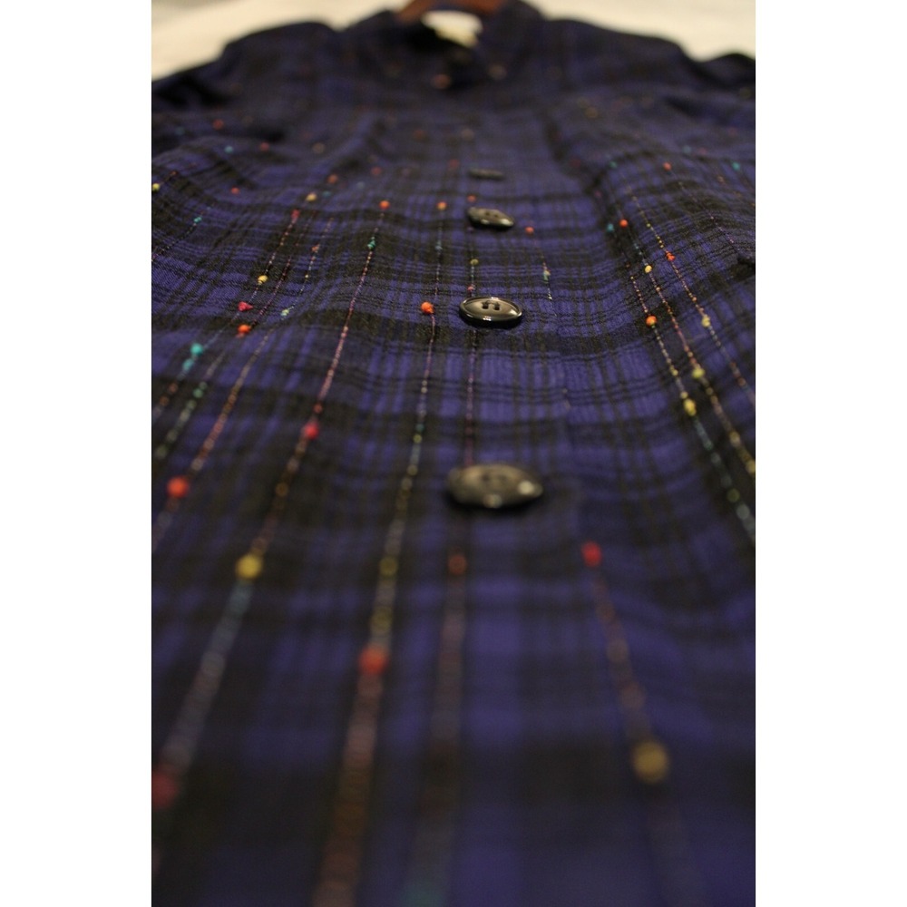 Vintage Expo 90s Maxi Plaid Button Up Dress 12 Black Purple Grunge Whimsigoth - Picture 6 of 9